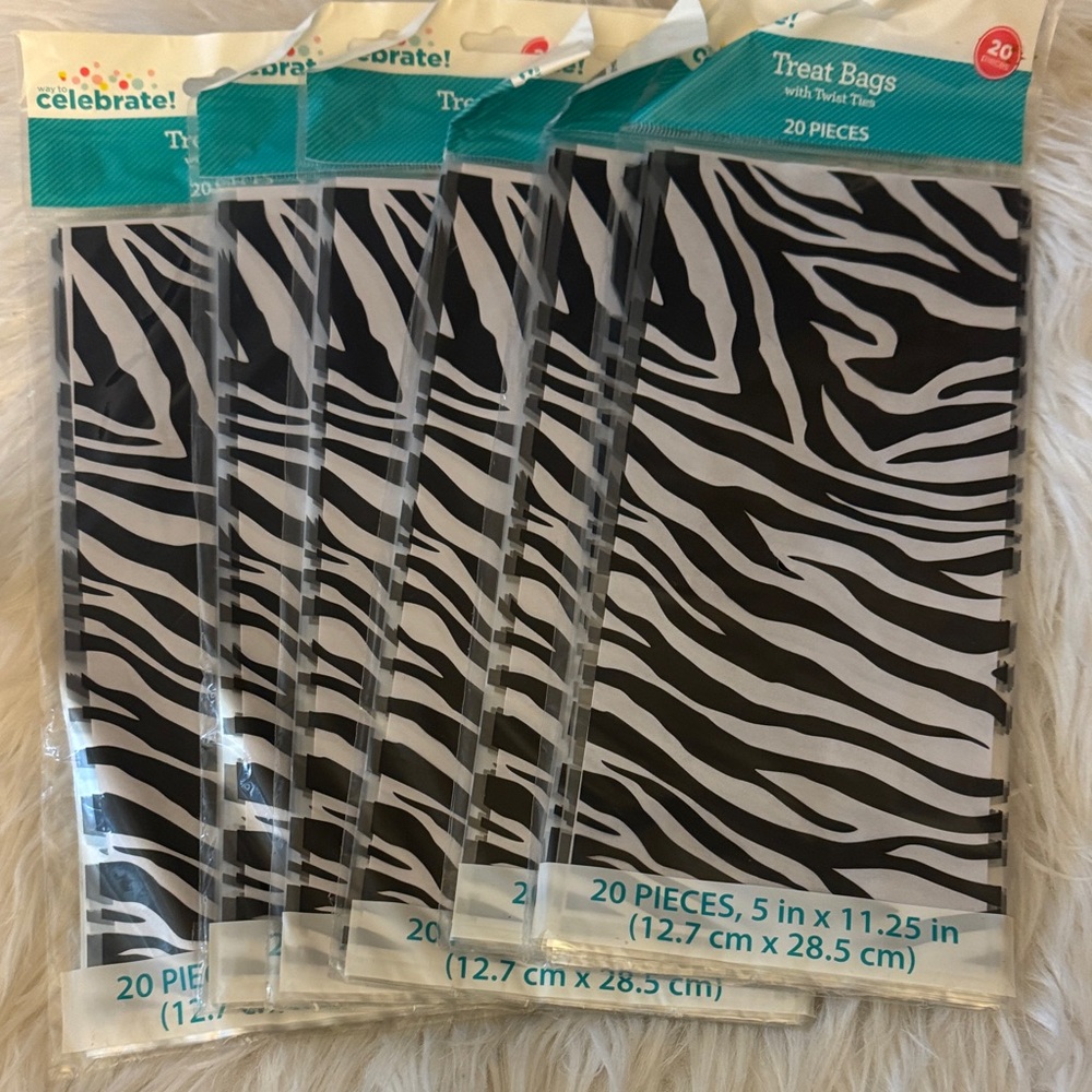 Zebra Print Treat Bags - Black & White (6 packs)